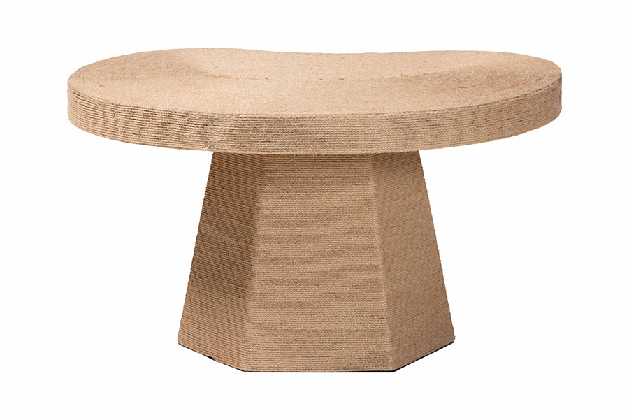 Bali & Pari Lenka Natural Jute Round Coffee Table – Handwoven Textured Cocktail Table with Sculptural Base FredCo