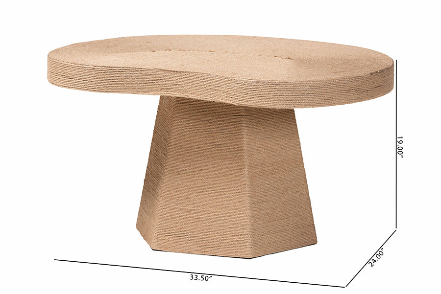 Bali & Pari Lenka Natural Jute Round Coffee Table – Handwoven Textured Cocktail Table with Sculptural Base FredCo