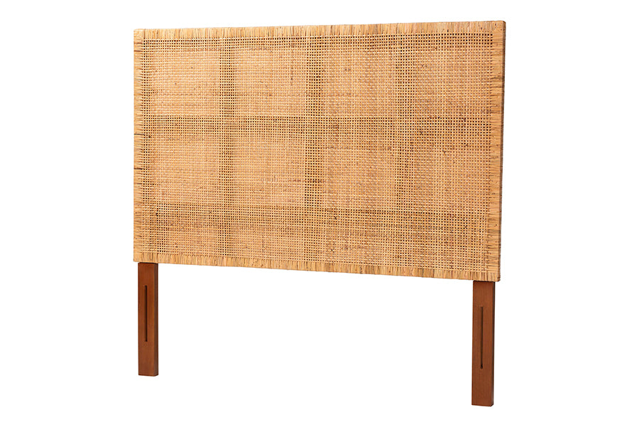 bali & pari Lesia Bohemian Natural Rattan and Mahogany Wood Queen Size Headboard FredCo