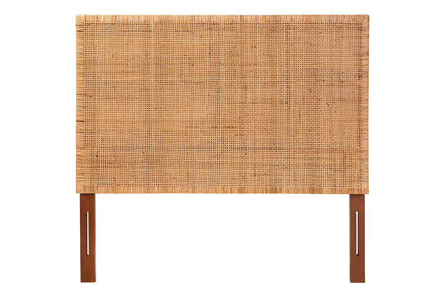 bali & pari Lesia Bohemian Natural Rattan and Mahogany Wood Queen Size Headboard FredCo