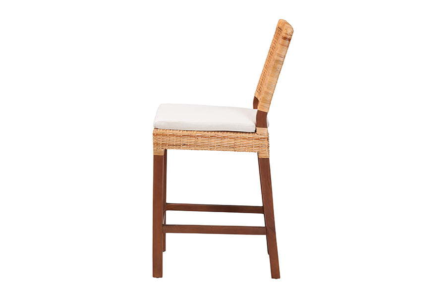 Bali & Pari Lesia Natural Rattan Counter Stool with Cushion – Handwoven Wicker & Mahogany Frame, Coastal Kitchen Bar Seating FredCo