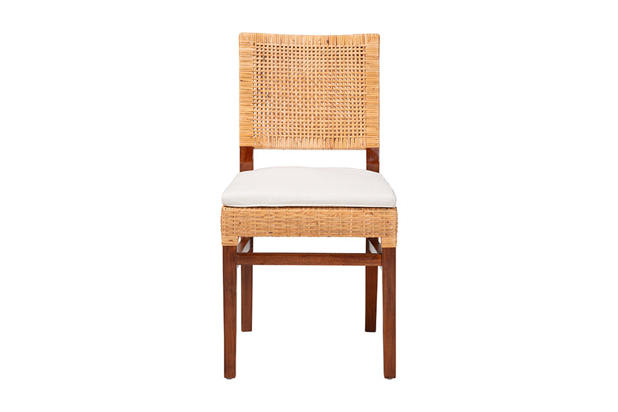 Bali & Pari Lesia Natural Rattan Side Chair with Cushion – Handwoven Wicker & Mahogany Frame, Coastal Boho Dining Seating FredCo