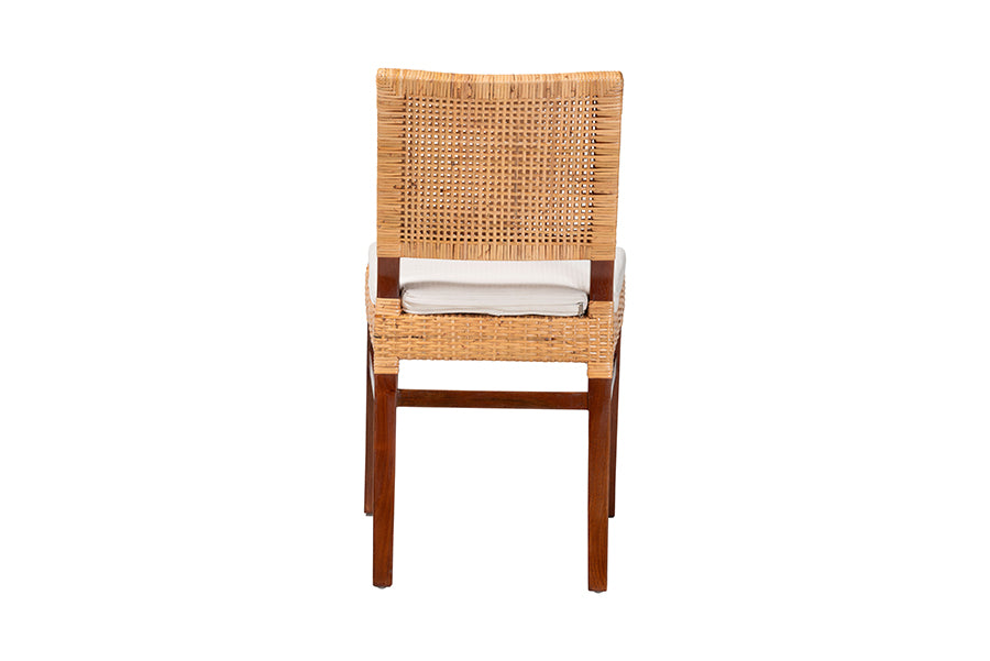 Bali & Pari Lesia Natural Rattan Side Chair with Cushion – Handwoven Wicker & Mahogany Frame, Coastal Boho Dining Seating FredCo