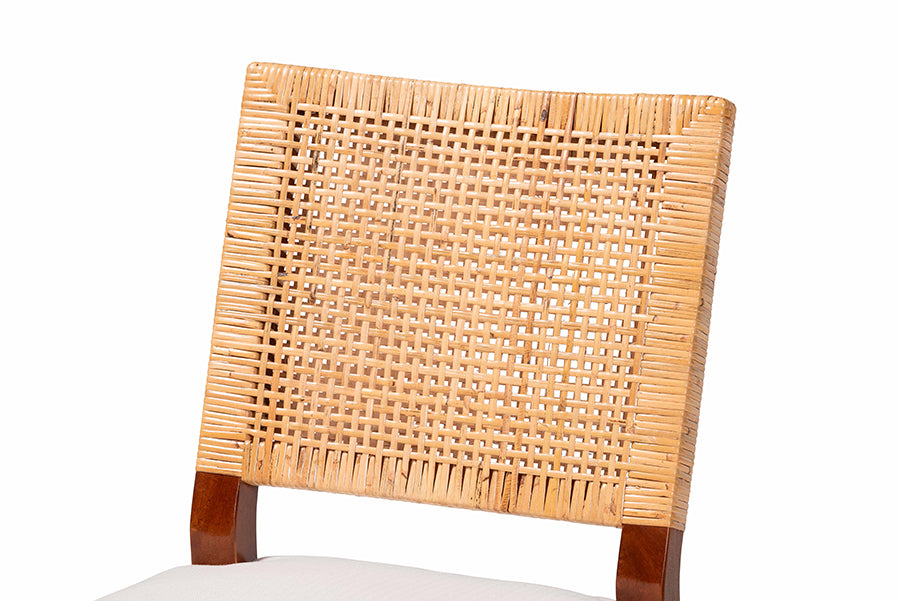 Bali & Pari Lesia Natural Rattan Side Chair with Cushion – Handwoven Wicker & Mahogany Frame, Coastal Boho Dining Seating FredCo