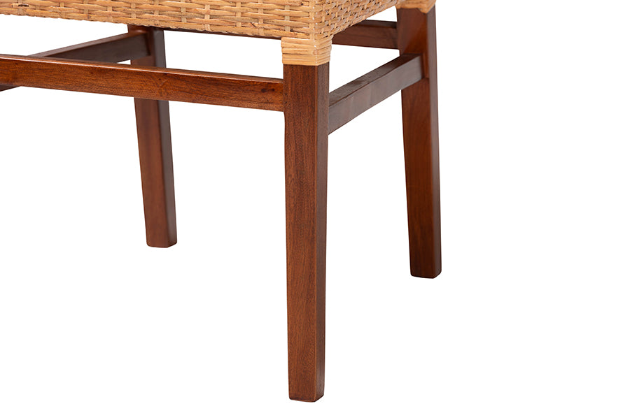 Bali & Pari Lesia Natural Rattan Side Chair with Cushion – Handwoven Wicker & Mahogany Frame, Coastal Boho Dining Seating FredCo