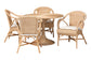 Natural rattan dining table set with four wicker chairs and white cushions, FredCo furniture