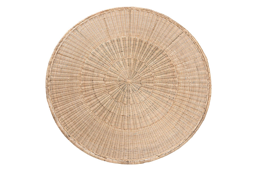 Round woven rattan basket tray, natural finish, home decor accessory from FredCo International