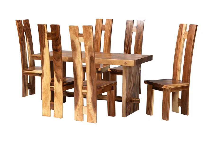 bali & pari Lin Suar Wood 7-Piece Dining Set - Handcrafted Rectangular Solid Wood Table and Six Tall Back Chairs, Rustic Modern Kitchen or Dining Room Seating FredCo