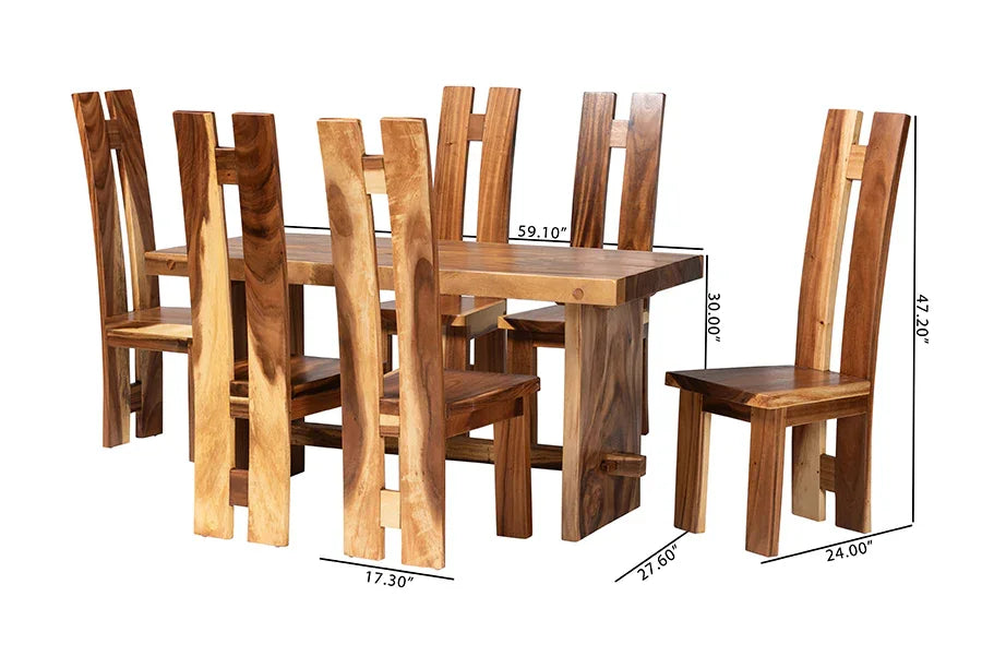 bali & pari Lin Suar Wood 7-Piece Dining Set - Handcrafted Rectangular Solid Wood Table and Six Tall Back Chairs, Rustic Modern Kitchen or Dining Room Seating FredCo