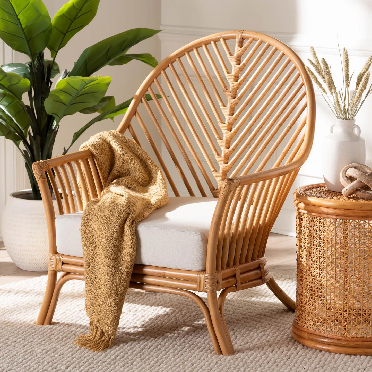 bali & pari Lisabon Bohemian Light Honey Rattan Arm Chair FredCo