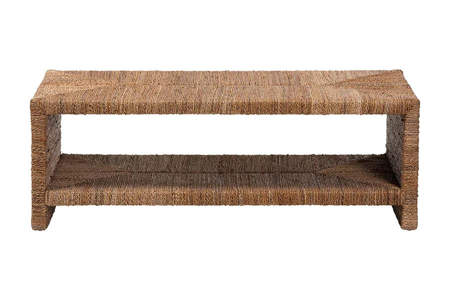 bali & pari Liza Rectangle Seagrass Coffee Table - Handwoven Natural Fiber Frame with Open Shelf, Coastal Boho Furniture for Living Room or Lounge FredCo