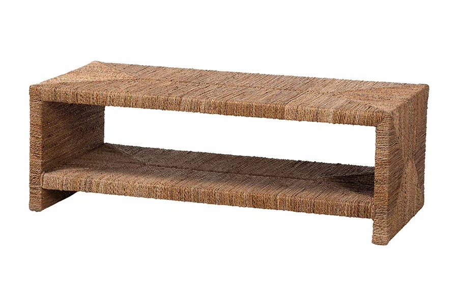 bali & pari Liza Rectangle Seagrass Coffee Table - Handwoven Natural Fiber Frame with Open Shelf, Coastal Boho Furniture for Living Room or Lounge FredCo