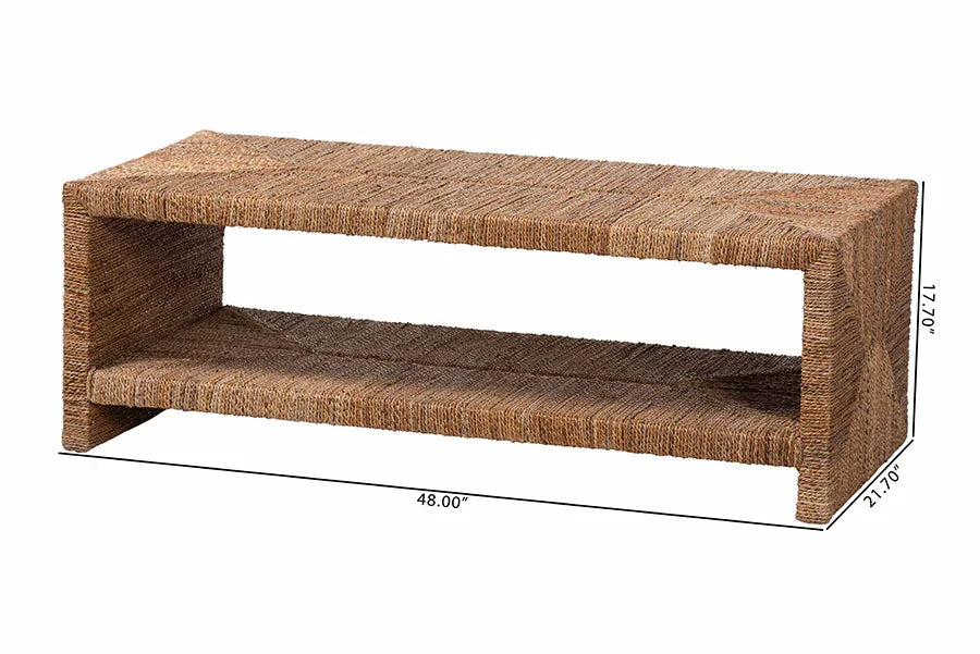 bali & pari Liza Rectangle Seagrass Coffee Table - Handwoven Natural Fiber Frame with Open Shelf, Coastal Boho Furniture for Living Room or Lounge FredCo