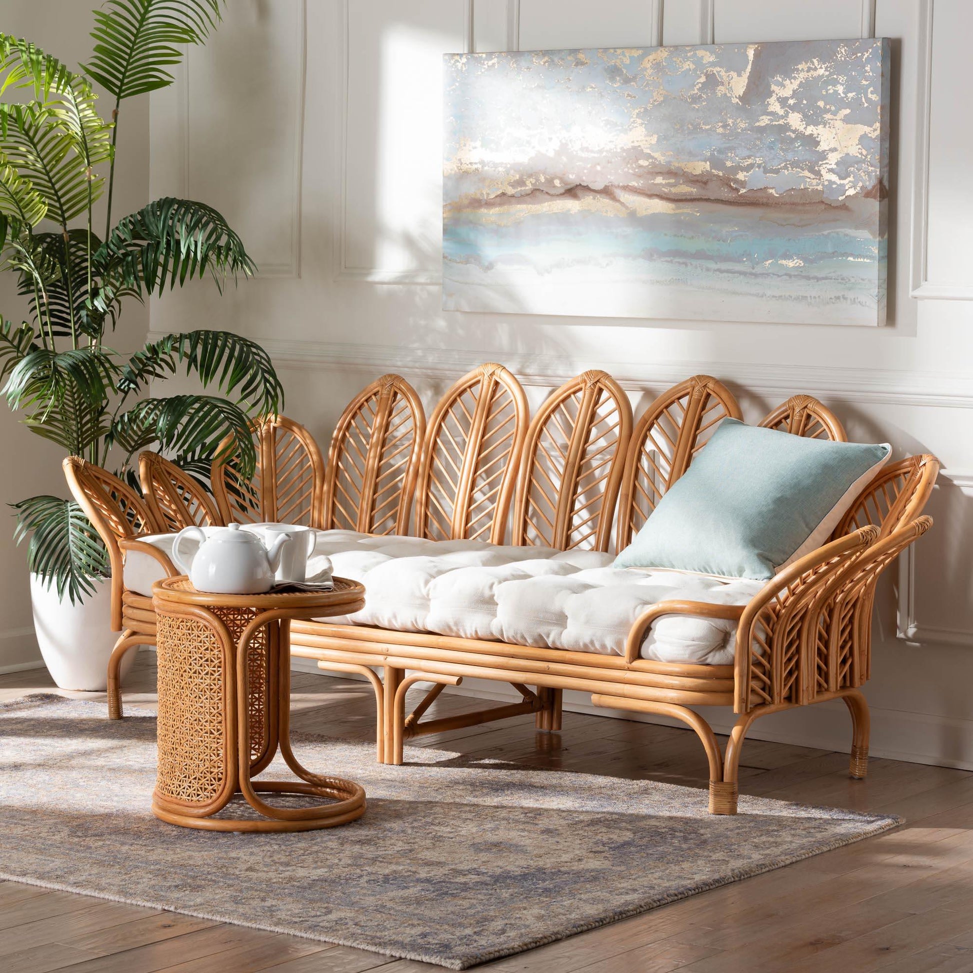bali & pari Loften Bohemian Light Honey Rattan Daybed FredCo
