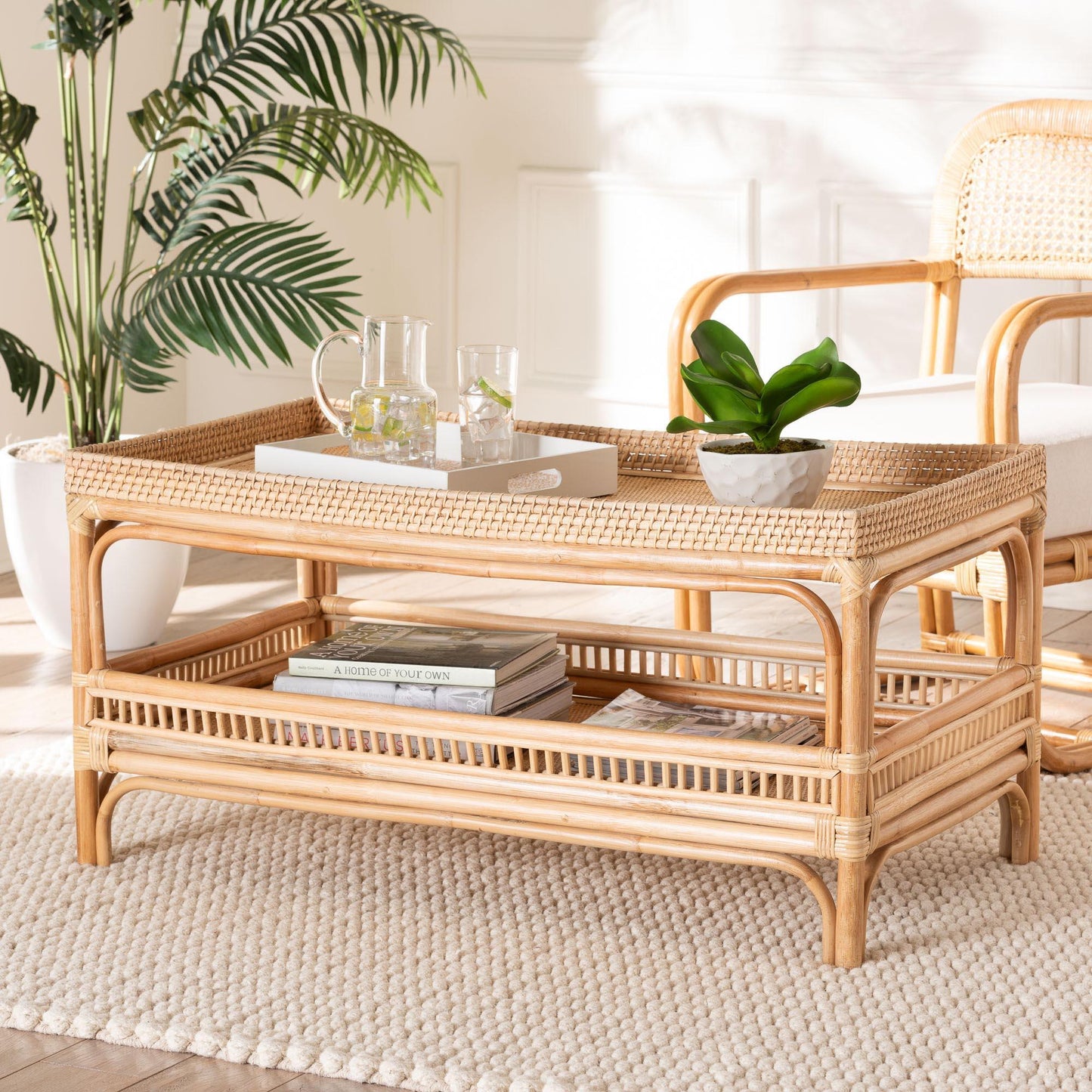 bali & pari Lombok Modern Bohemian Natural Rattan Coffee Table FredCo