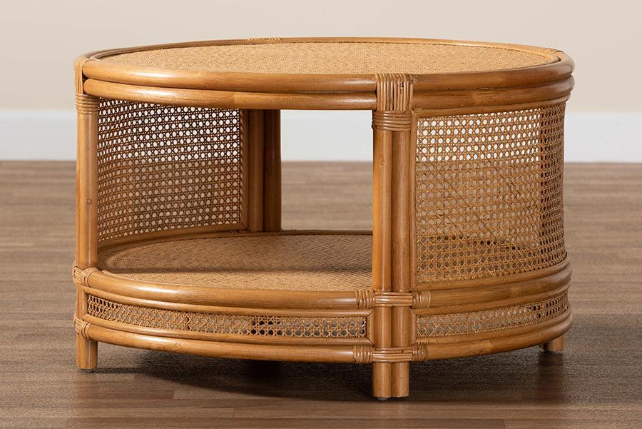 bali & pari Louis Modern Bohemian Natural Brown Rattan Coffee Table FredCo