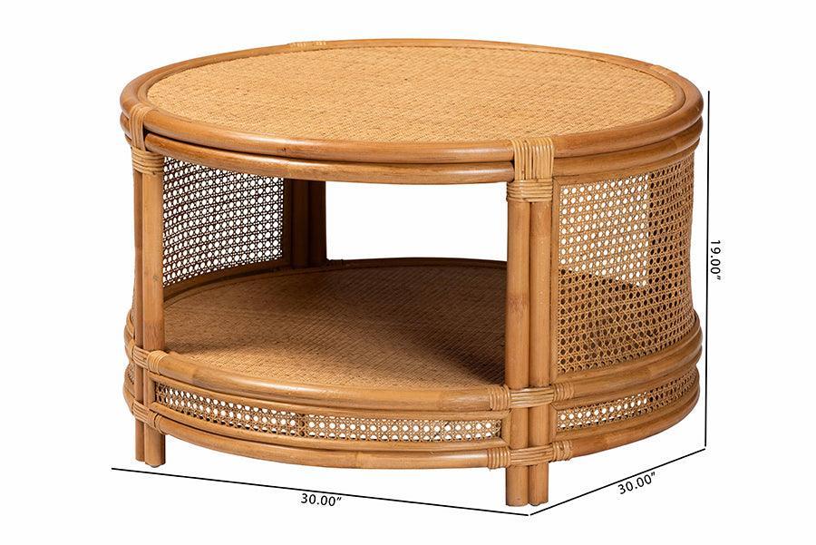bali & pari Louis Modern Bohemian Natural Brown Rattan Coffee Table FredCo