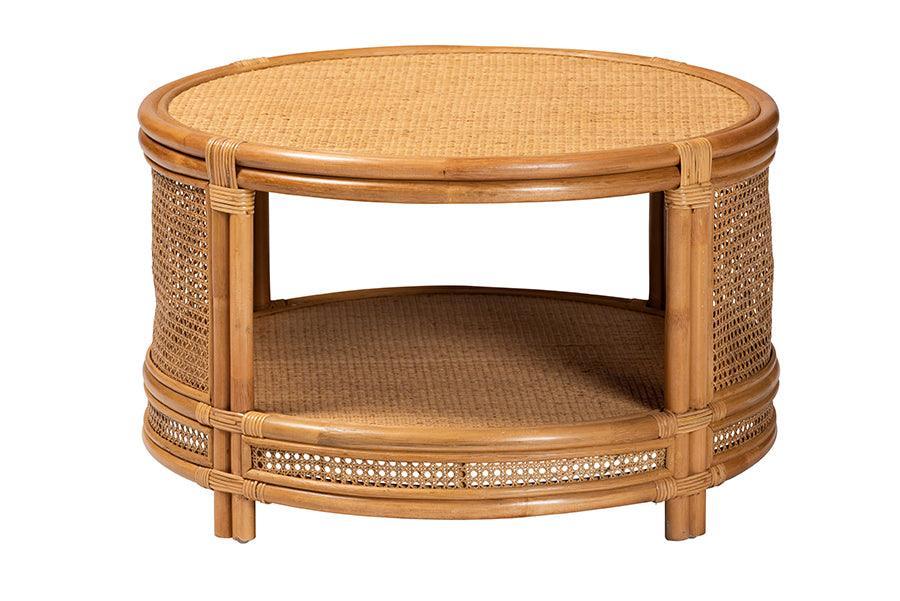 bali & pari Louis Modern Bohemian Natural Brown Rattan Coffee Table FredCo