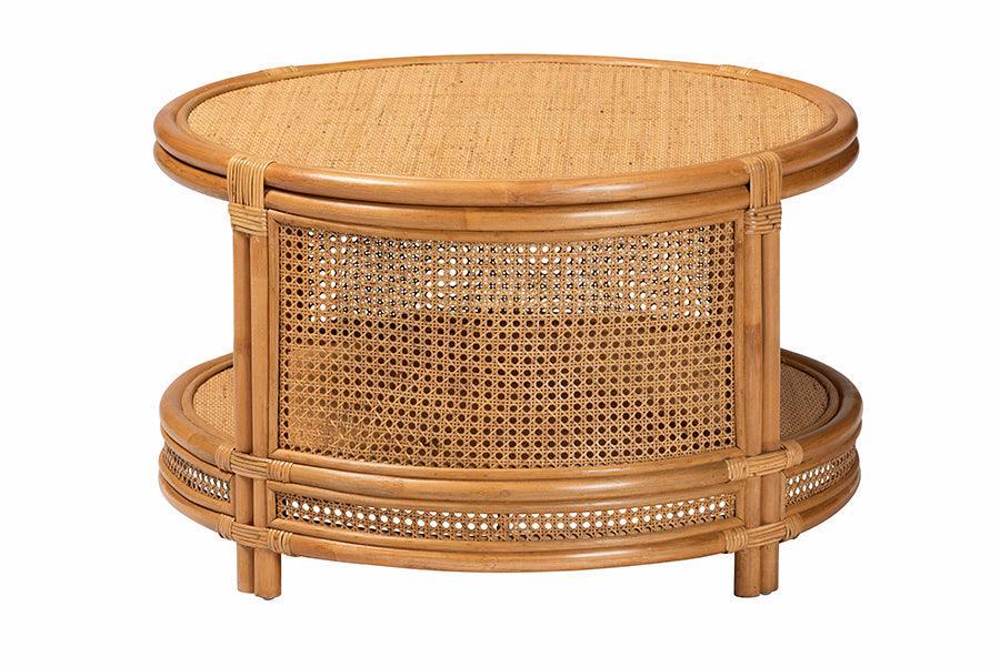 bali & pari Louis Modern Bohemian Natural Brown Rattan Coffee Table FredCo