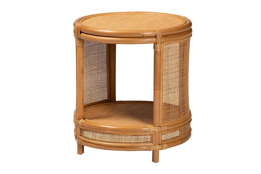 bali & pari Louis Modern Bohemian Natural Brown Rattan End Table FredCo