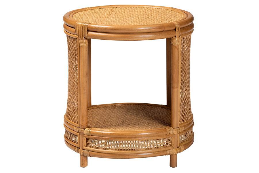 bali & pari Louis Modern Bohemian Natural Brown Rattan End Table FredCo