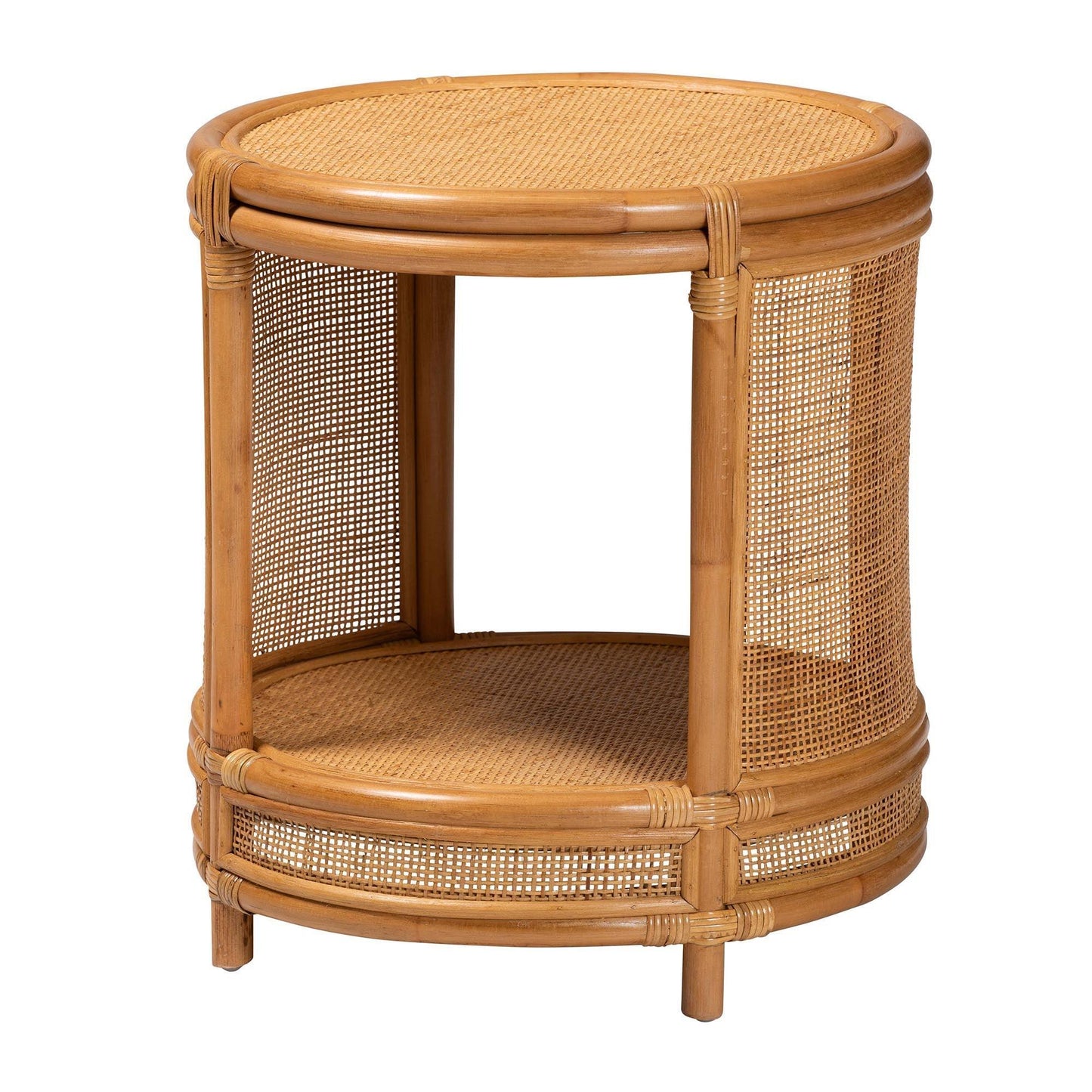 bali & pari Louis Modern Bohemian Natural Brown Rattan End Table FredCo