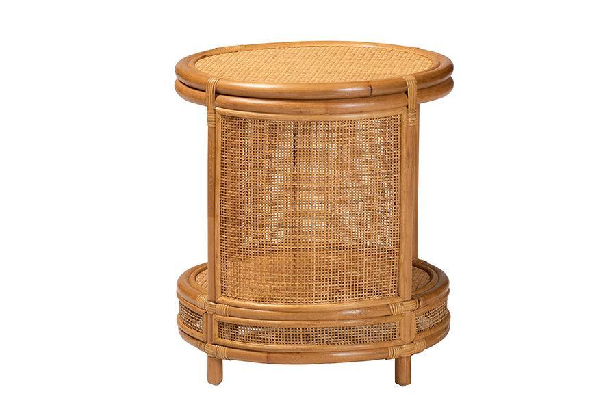 bali & pari Louis Modern Bohemian Natural Brown Rattan End Table FredCo