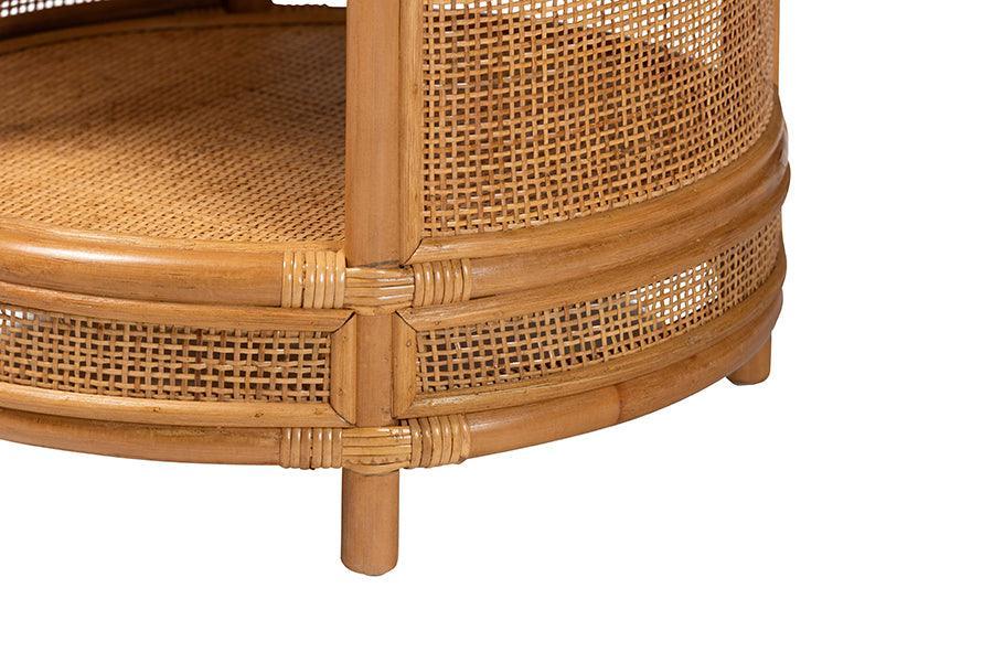 bali & pari Louis Modern Bohemian Natural Brown Rattan End Table FredCo