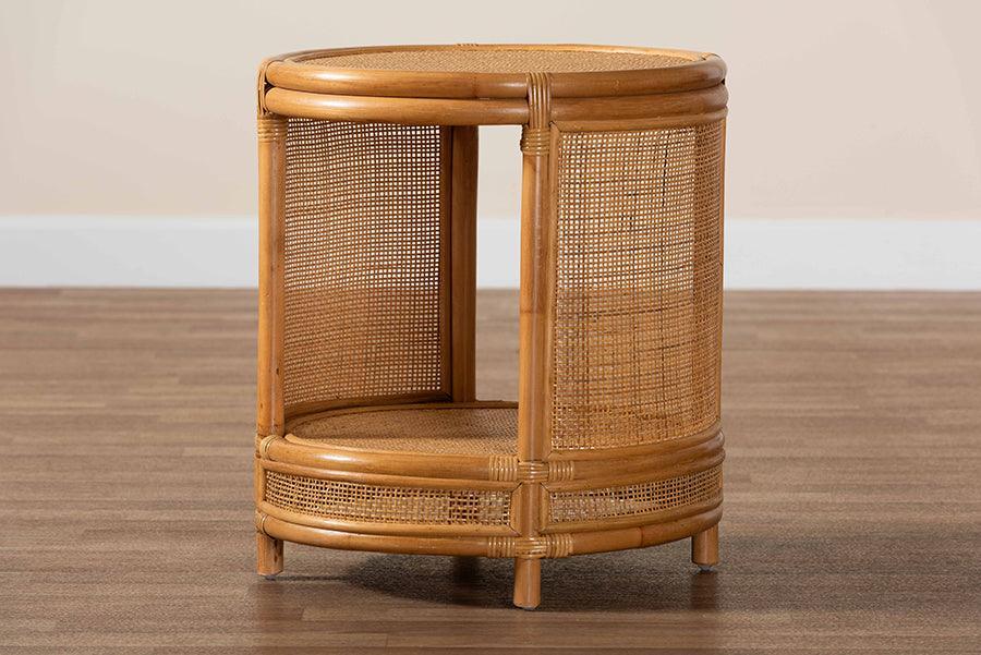 bali & pari Louis Modern Bohemian Natural Brown Rattan End Table FredCo