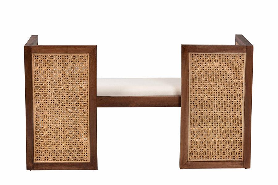 bali & pari Lovina Bohemian Light Honey Rattan and Acacia Wood Accent Bench FredCo