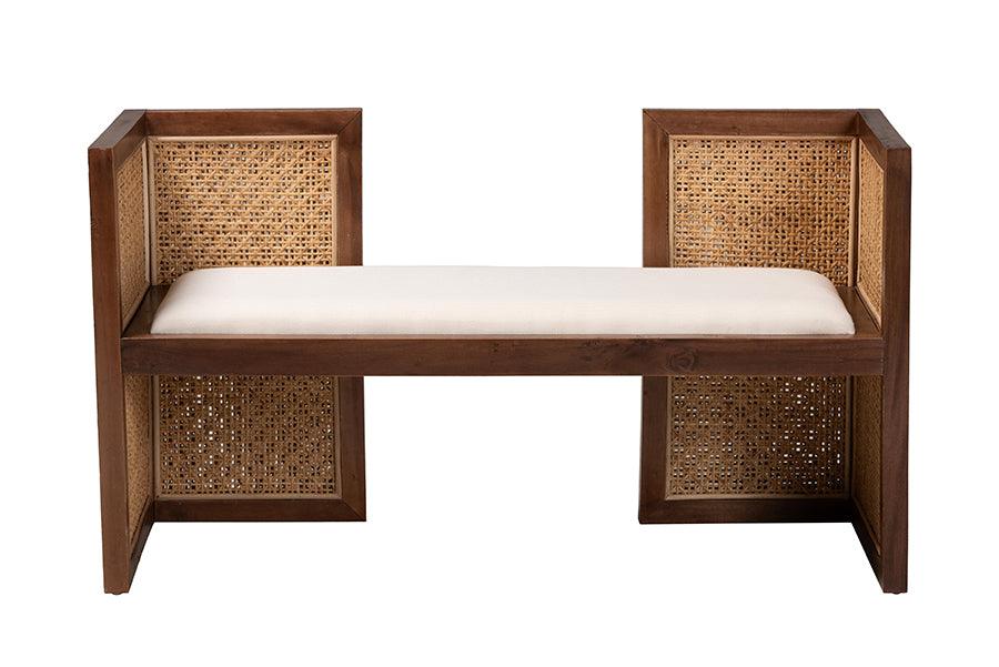 bali & pari Lovina Bohemian Light Honey Rattan and Acacia Wood Accent Bench FredCo