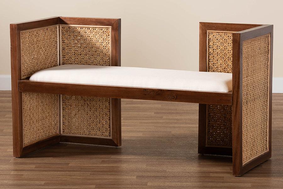 bali & pari Lovina Bohemian Light Honey Rattan and Acacia Wood Accent Bench FredCo