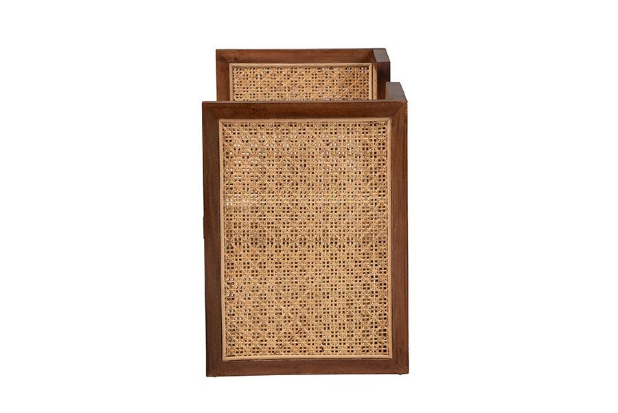 bali & pari Lovina Bohemian Light Honey Rattan and Acacia Wood Accent Bench FredCo