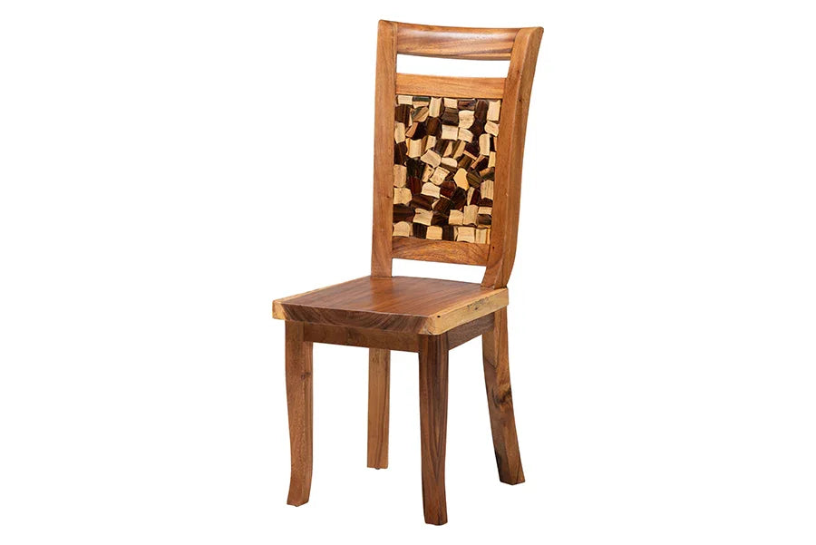 bali & pari Luan Suar Wood 7-Piece Dining Set - Handcrafted Rectangular Solid Wood Table and 6 Mosaic Backrest Chairs, Rustic Modern Kitchen or Dining Room Seating FredCo