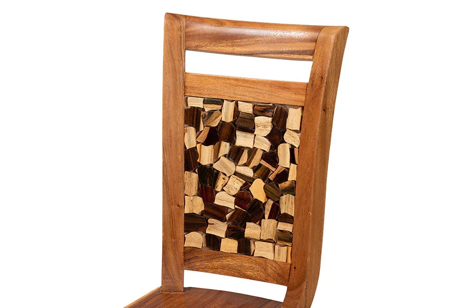 bali & pari Luan Suar Wood 7-Piece Dining Set - Handcrafted Rectangular Solid Wood Table and 6 Mosaic Backrest Chairs, Rustic Modern Kitchen or Dining Room Seating FredCo