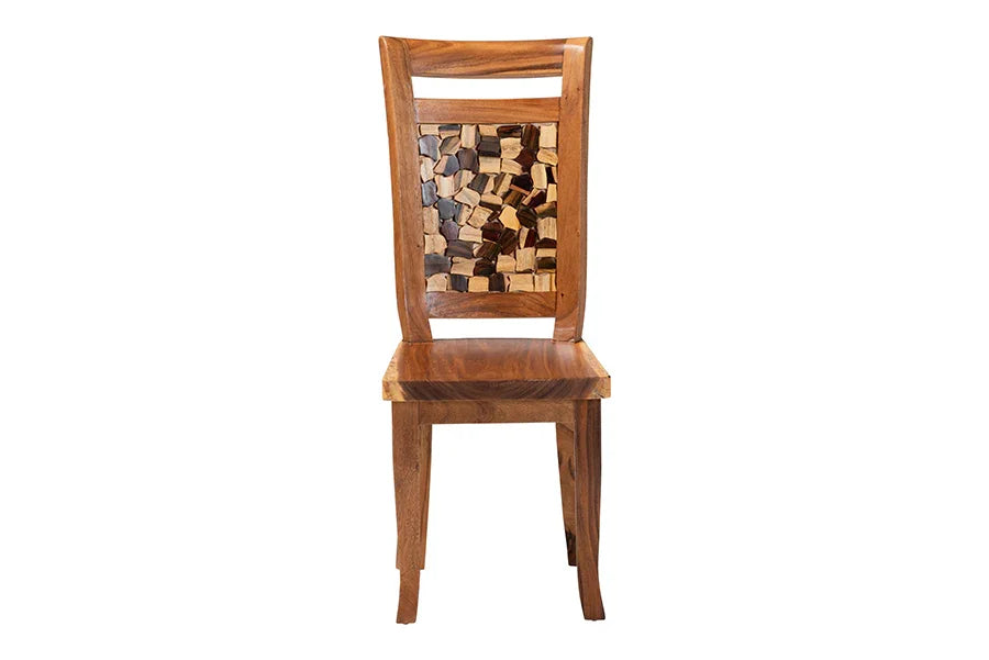bali & pari Luan Suar Wood Dining Chair - Handcrafted Solid Wood Seat with Mosaic Backrest Inlay, Rustic Modern Accent Chair for Kitchen or Dining Room FredCo