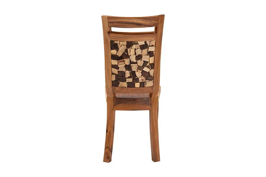 bali & pari Luan Suar Wood Dining Chair - Handcrafted Solid Wood Seat with Mosaic Backrest Inlay, Rustic Modern Accent Chair for Kitchen or Dining Room FredCo