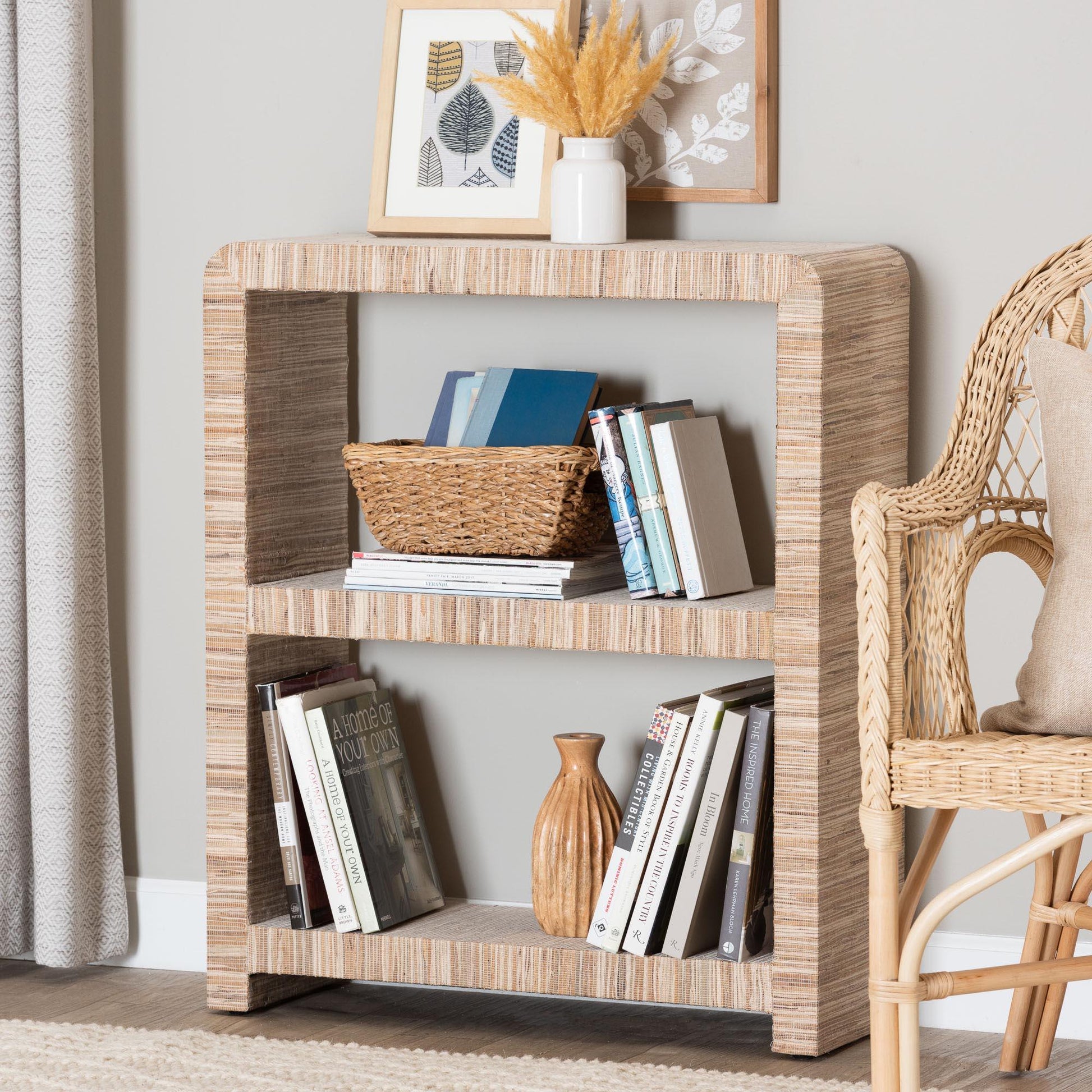 bali & pari Lucy Bohemian Woven Grasscloth Bookshelf FredCo