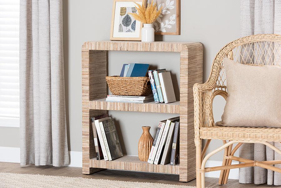 bali & pari Lucy Bohemian Woven Grasscloth Bookshelf FredCo