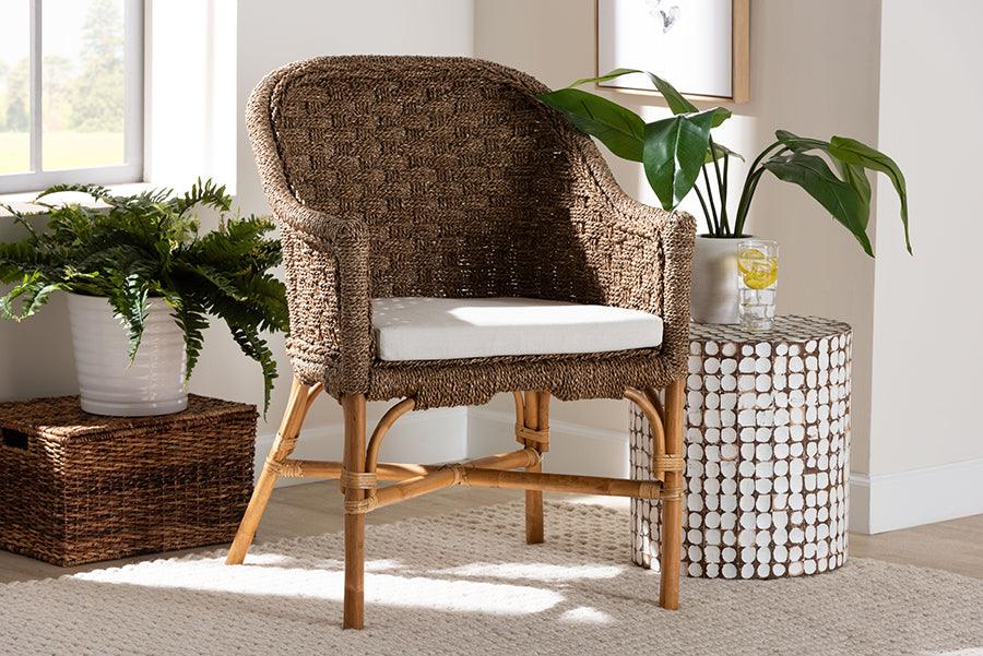 bali & pari Luis Bohemian Natural Seagrass and Rattan Arm Chair FredCo