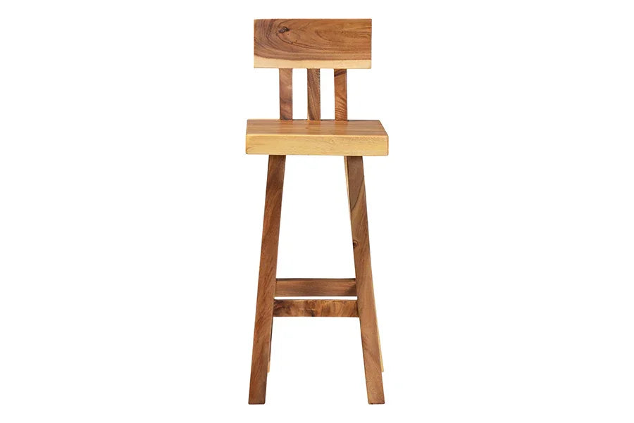 bali & pari Luli Suar Wood Bar Stool - Handcrafted Solid Wood Stool with Backrest, Rustic Modern Seating for Kitchen or Bar Area FredCo