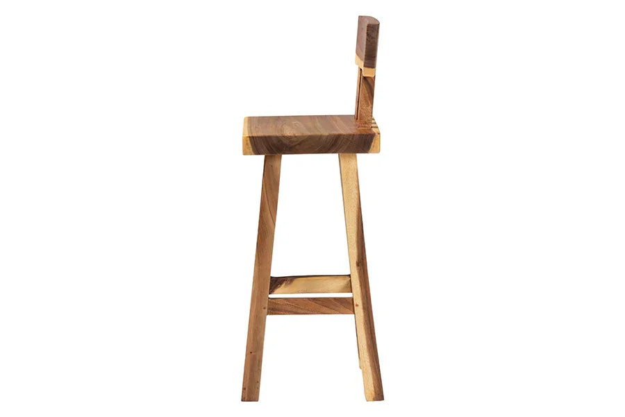 bali & pari Luli Suar Wood Bar Stool - Handcrafted Solid Wood Stool with Backrest, Rustic Modern Seating for Kitchen or Bar Area FredCo