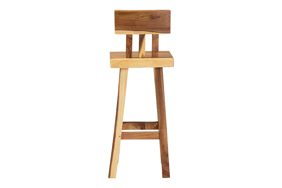 bali & pari Luli Suar Wood Bar Stool - Handcrafted Solid Wood Stool with Backrest, Rustic Modern Seating for Kitchen or Bar Area FredCo