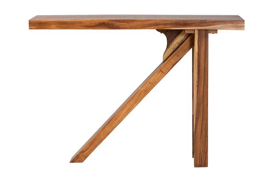 bali & pari Luli Suar Wood Bar Table - Handcrafted Solid Wood Console with Angled Base, Modern Rustic Table for Bar, Kitchen, or Lounge FredCo