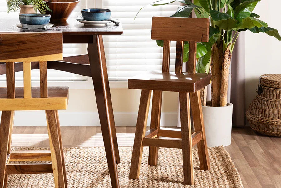 bali & pari Luli Suar Wood Counter Stool - Handcrafted Solid Wood Stool with Backrest, Rustic Modern Seating for Kitchen Island or Dining Area FredCo