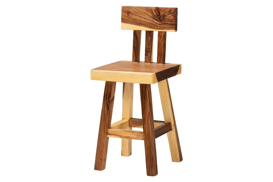 bali & pari Luli Suar Wood Counter Stool - Handcrafted Solid Wood Stool with Backrest, Rustic Modern Seating for Kitchen Island or Dining Area FredCo