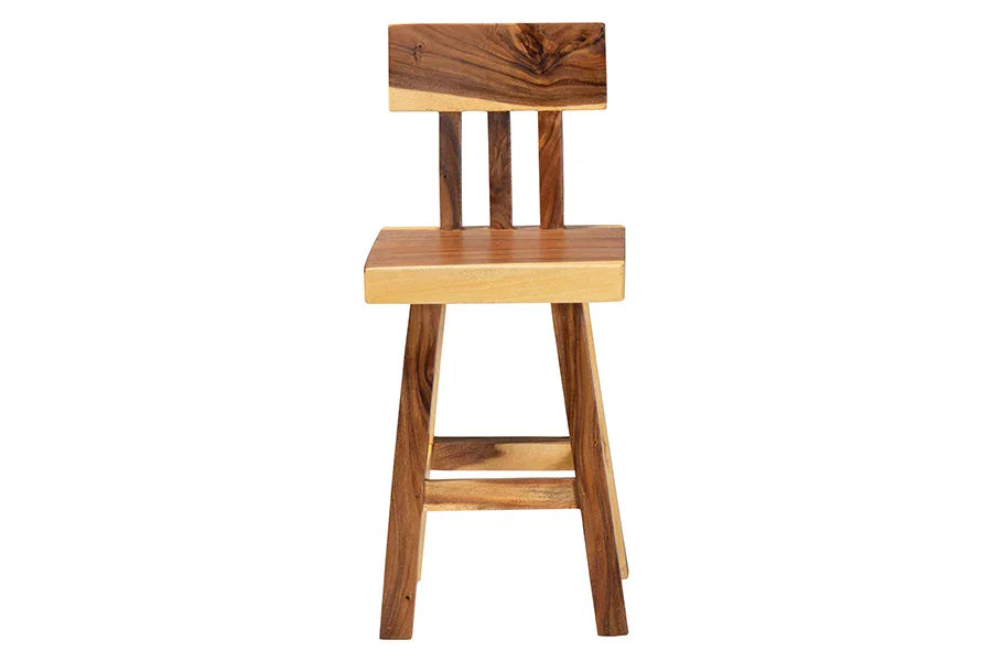 bali & pari Luli Suar Wood Counter Stool - Handcrafted Solid Wood Stool with Backrest, Rustic Modern Seating for Kitchen Island or Dining Area FredCo