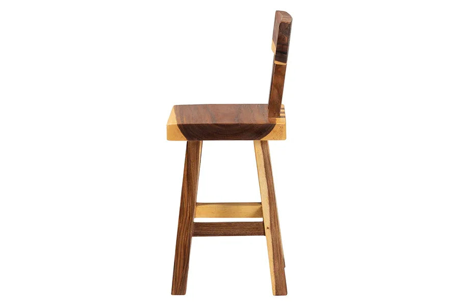 bali & pari Luli Suar Wood Counter Stool - Handcrafted Solid Wood Stool with Backrest, Rustic Modern Seating for Kitchen Island or Dining Area FredCo