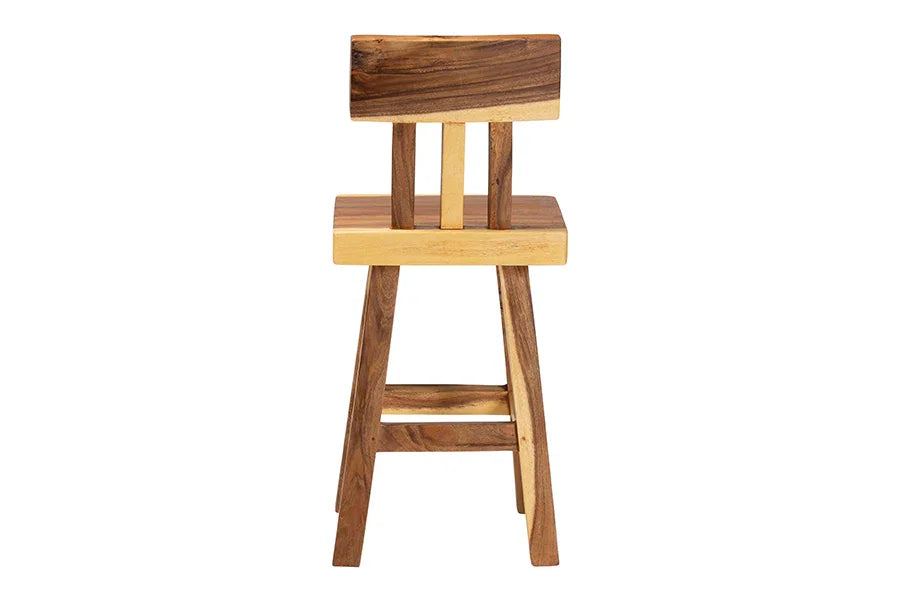 bali & pari Luli Suar Wood Counter Stool - Handcrafted Solid Wood Stool with Backrest, Rustic Modern Seating for Kitchen Island or Dining Area FredCo