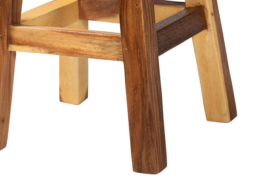 bali & pari Luli Suar Wood Counter Stool - Handcrafted Solid Wood Stool with Backrest, Rustic Modern Seating for Kitchen Island or Dining Area FredCo